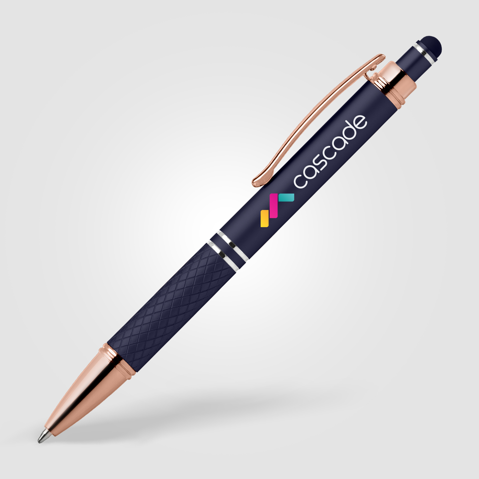 Stylo publicitaire Phoenix softy Rose Gld Bleu marine